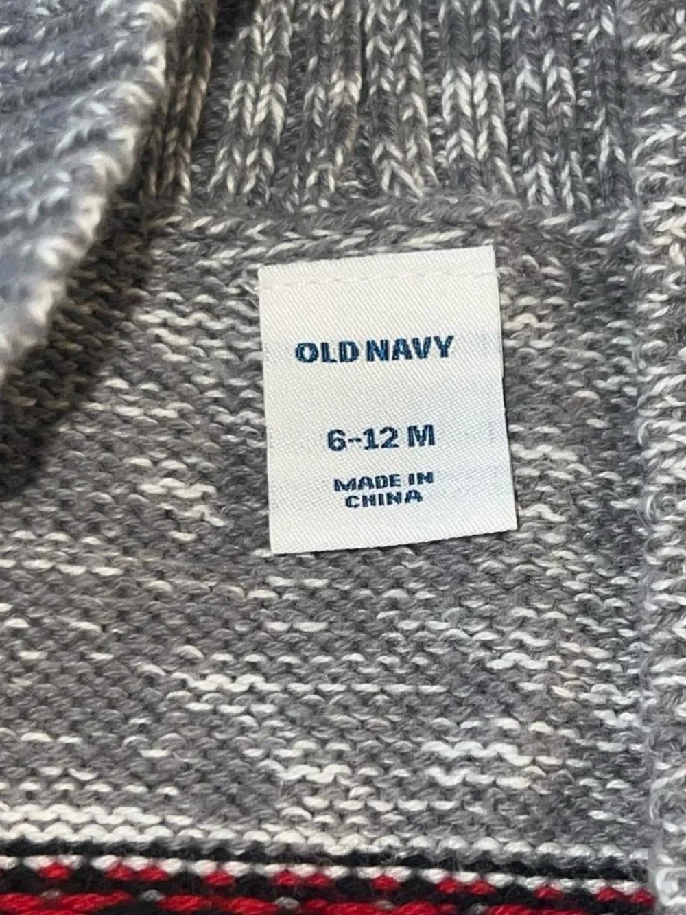 Old Navy Gray, White & Red Knit Baby Cardigan